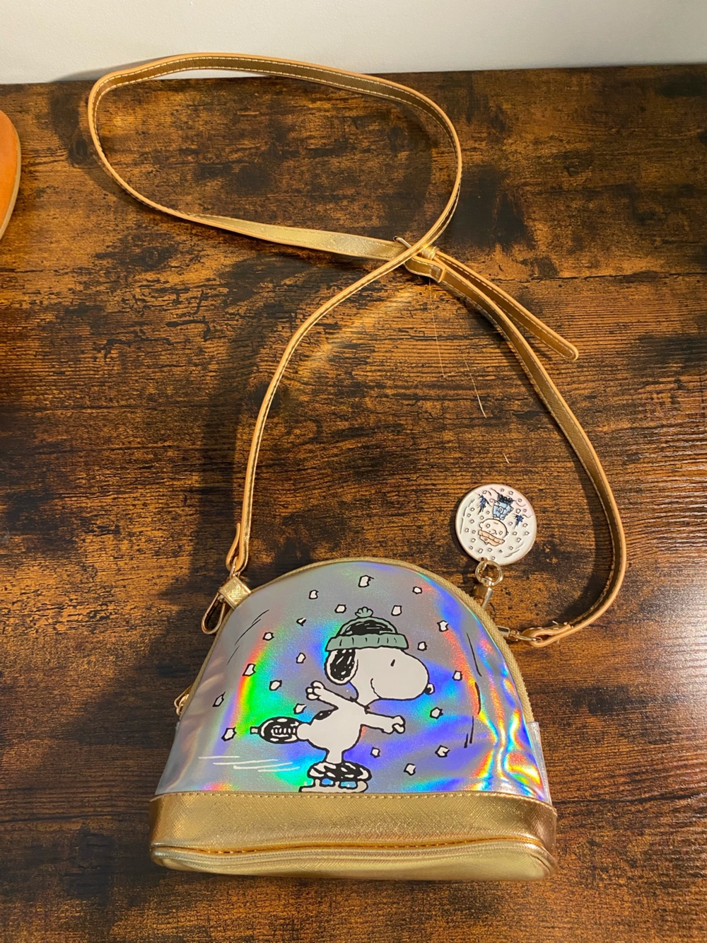 Peanuts iridescent, small winter themed purse, Snoopy